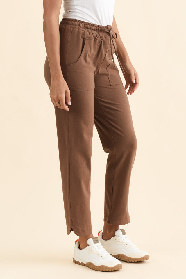 Angie Brown Cotton Drawstring Pants,Brunette model,alt text|model:Brontie image 4