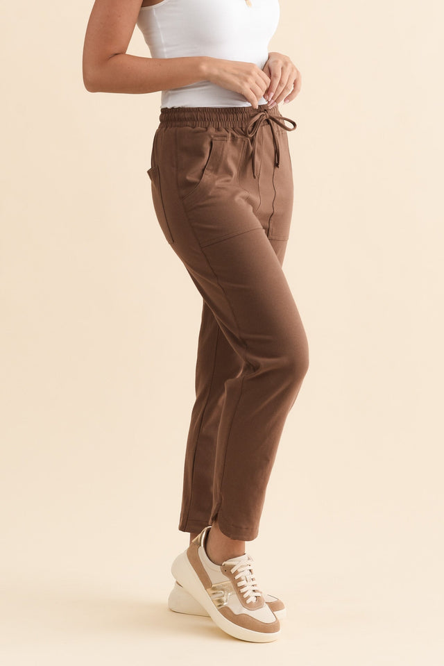 Angie Chocolate Cotton Drawstring Pants,Brunette model,alt text|model:MJ image 4