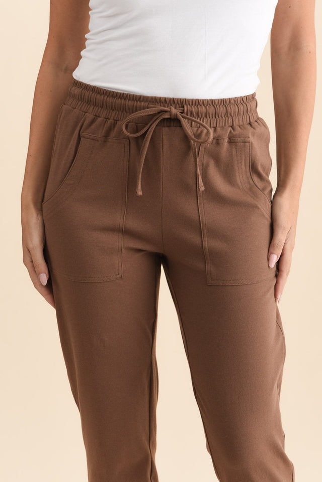 Angie Chocolate Cotton Drawstring Pants,Brunette model,alt text|model:MJ image 6