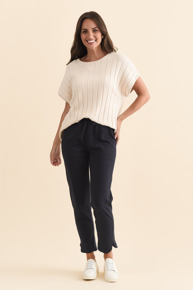 Angie Navy Cotton Drawstring Pants,Brunette model,alt text|model:MJ image 7