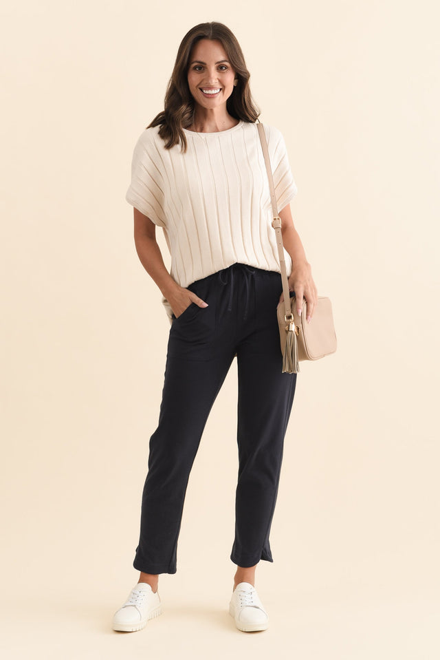 Angie Navy Cotton Drawstring Pants,Brunette model,alt text|model:MJ image 3