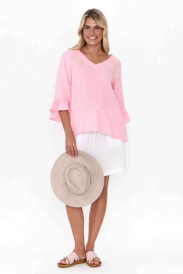 Anissa Pink Cotton Frill Top image 3