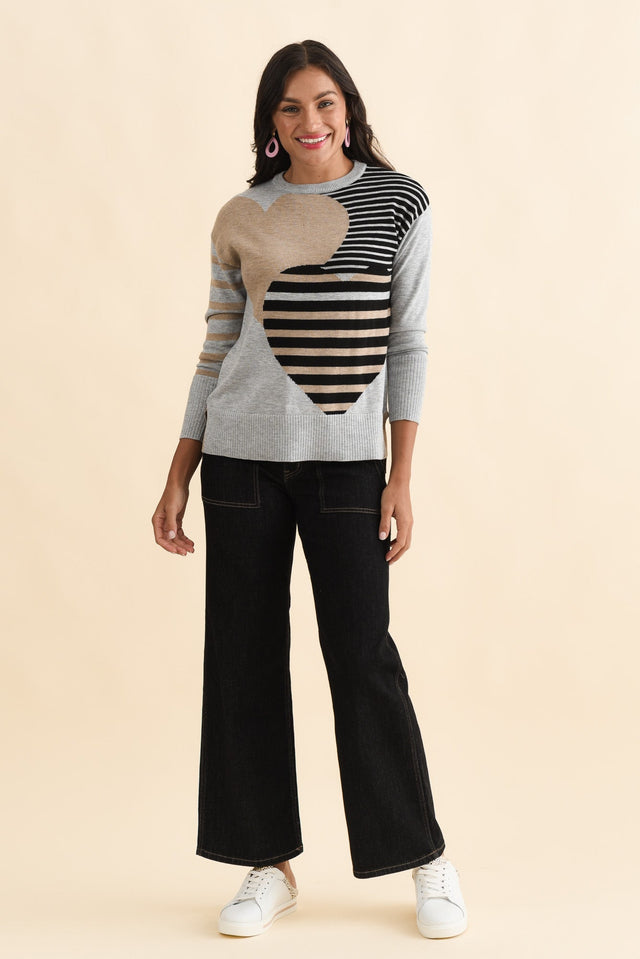 Anju Grey Stripe Heart Knit Jumper,Brunette model,alt text|model:Brontie image 8