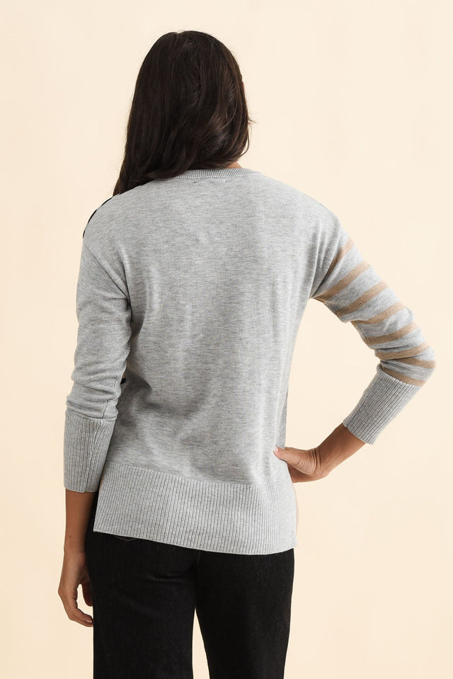 Anju Grey Stripe Heart Knit Jumper,Brunette model,alt text|model:Brontie image 6