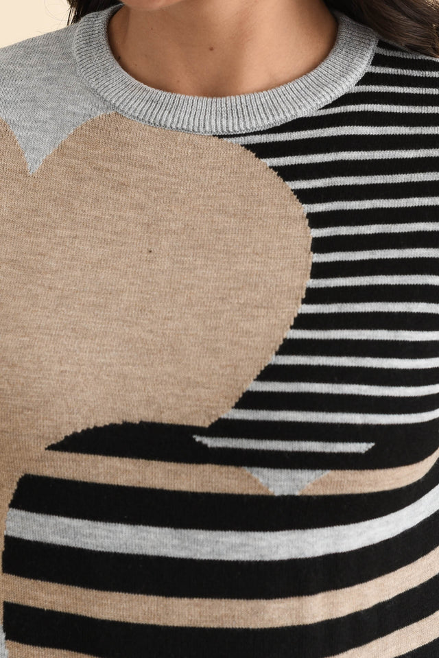 Anju Grey Stripe Heart Knit Jumper,Brunette model,alt text|model:Brontie image 7