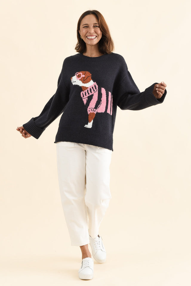 Annie Navy Terrier Sweatshirt,Full Body,Brunette model,alt text|model:Cara image 7