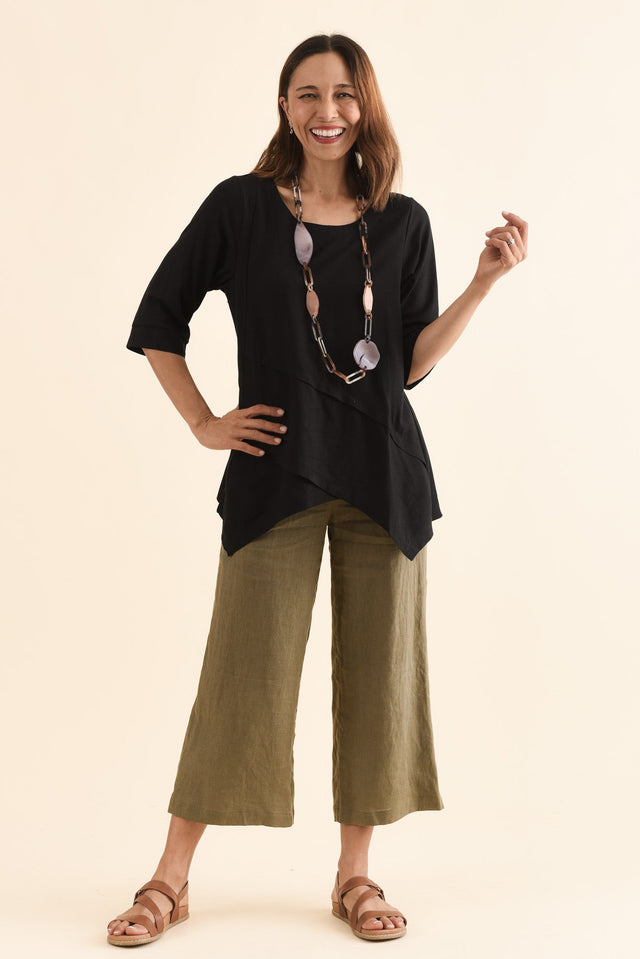 Anya Black Linen Cotton Top,Full Body,Brunette model,alt text|model:Cara