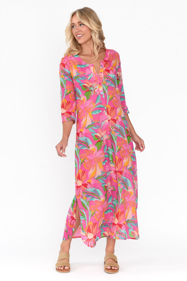 Apia Pink Hawaiian Cotton Maxi Dress image 8