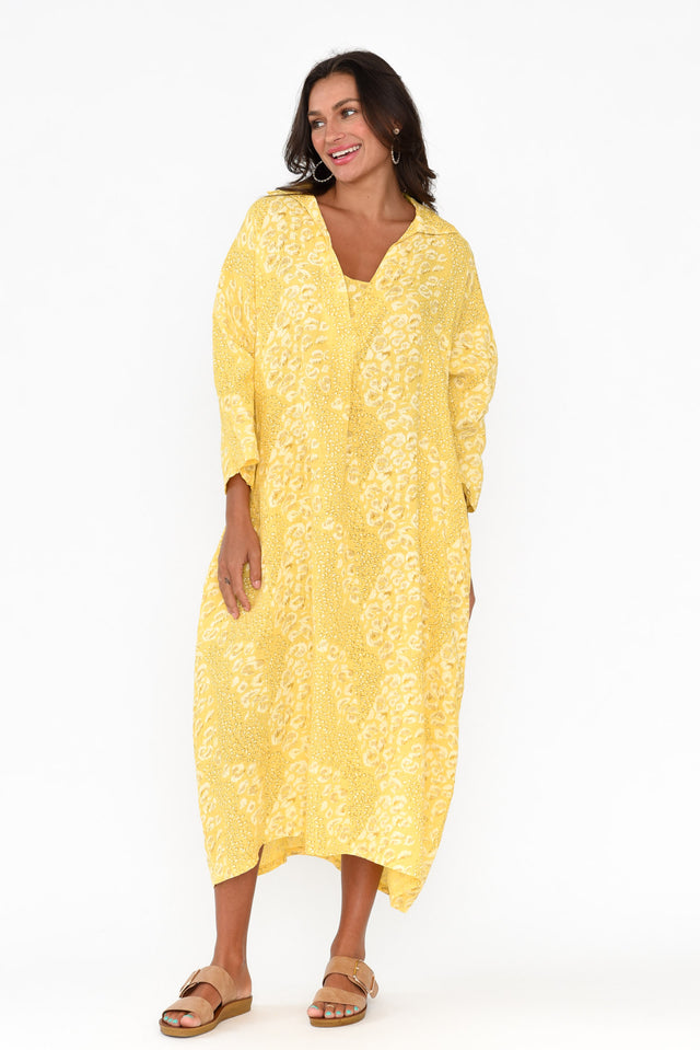 Aralina Yellow Abstract Collared Dress