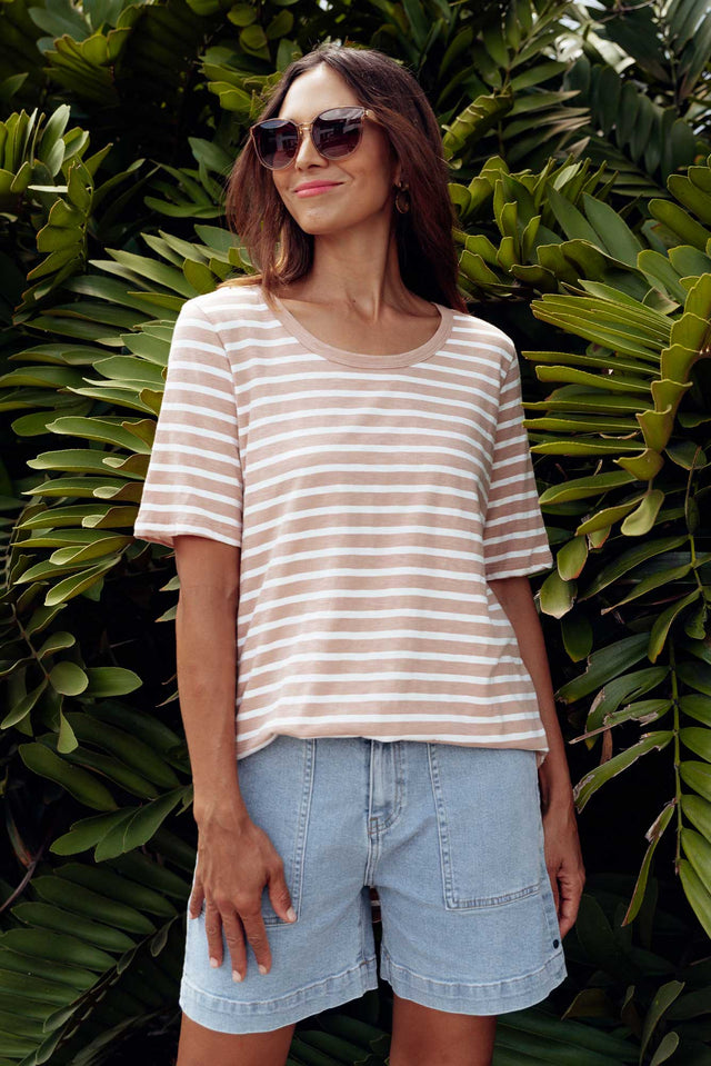 Ariana Beige Stripe Cotton Tee