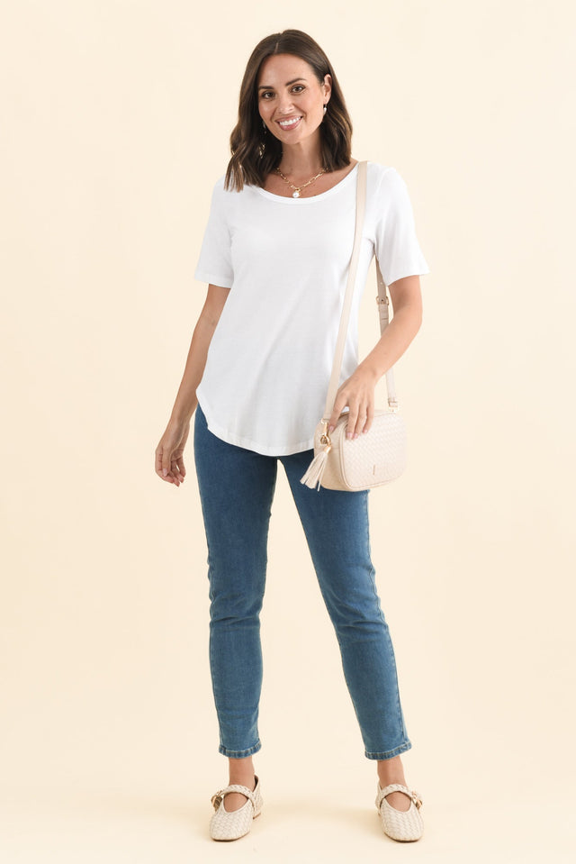 Ariana White Cotton Tee,Brunette model,alt text|model:MJ image 3