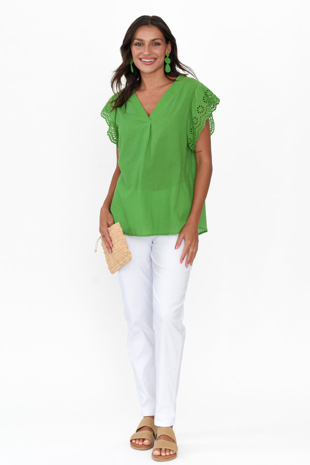 Ariel Green Cotton Embroidered Sleeve Top banner image