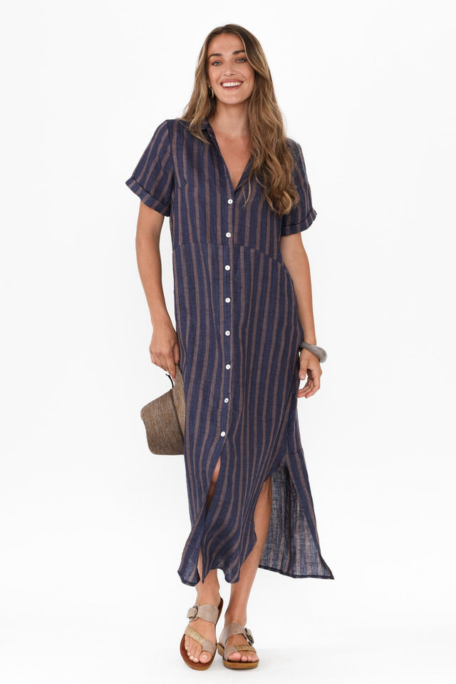 Aries Navy Stripe Linen Shirt Dress banner image