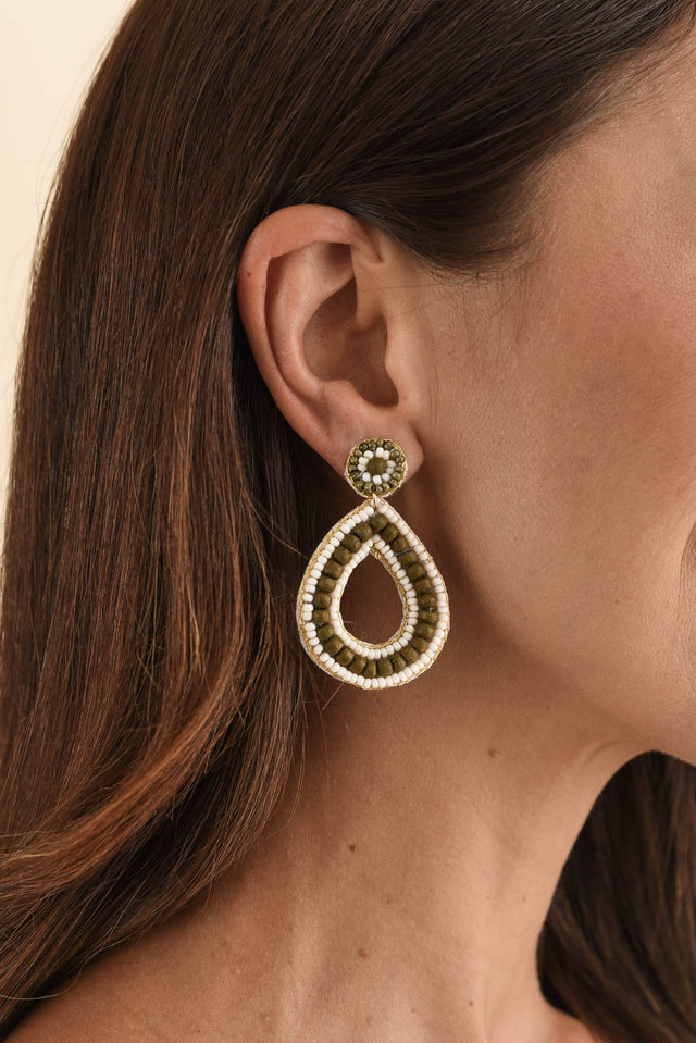 Arletta Khaki Beaded Drop Earrings