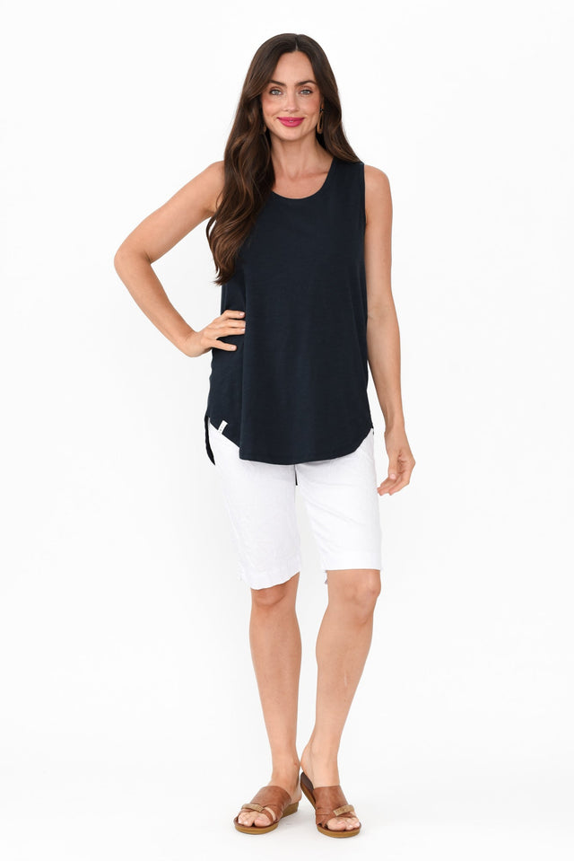 Navy Cotton Scoop Tank,Brunette model,alt text|model:Elouise image 3