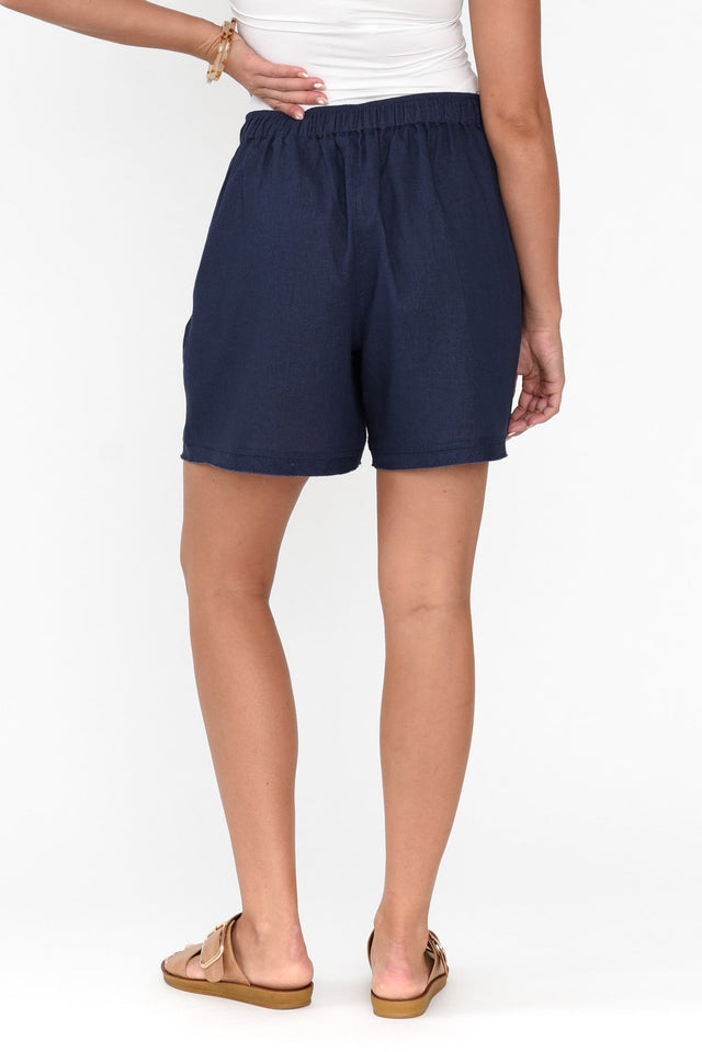 Ashlyn Navy Linen Blend Shorts
