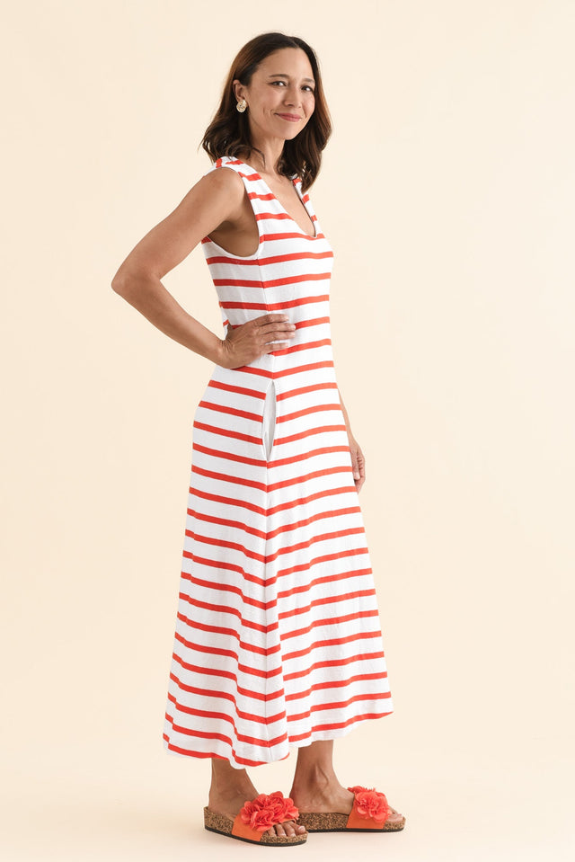 Aspen Red Stripe Pocket Dress,Side,Brunette model,alt text|model:Cara image 3