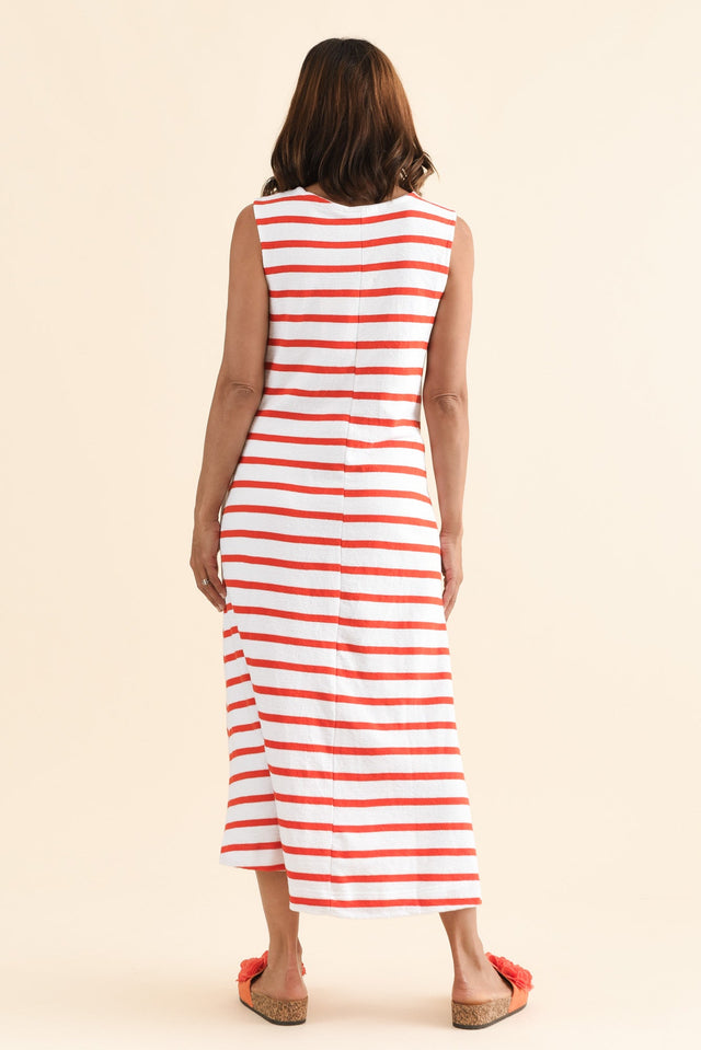 Aspen Red Stripe Pocket Dress,Back,Brunette model,alt text|model:Cara image 4