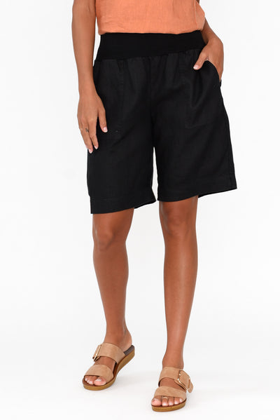 Aster Black Linen Shorts