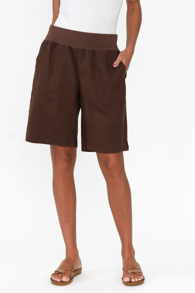 Aster Brown Linen Shorts