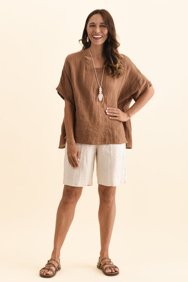 Aster Natural Linen Shorts,Brunette model,alt text|model:Cara image 7