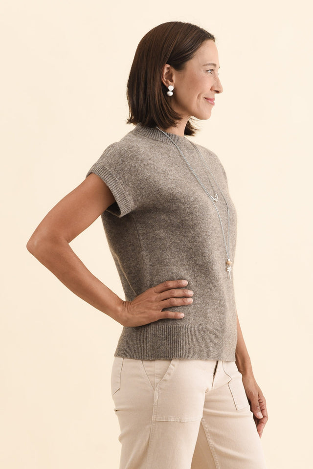 Astor Grey Yak Wool Knit Top,Brunette model,alt text|model:Cara image 5