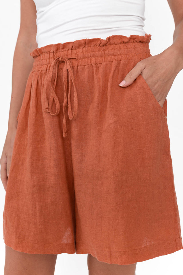 Astoria Rust Linen Drawstring Shorts