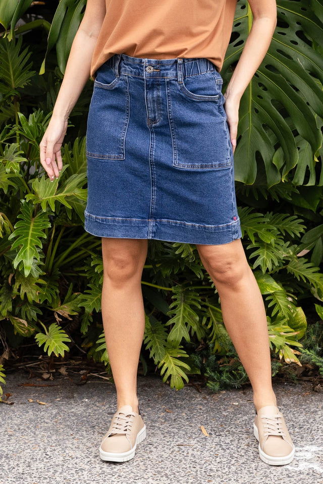 Atlas Dark Blue Denim Stretch Skirt,Lifestyle