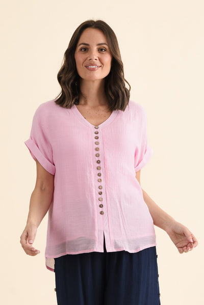 Attica Pink Cotton Blend Button Top