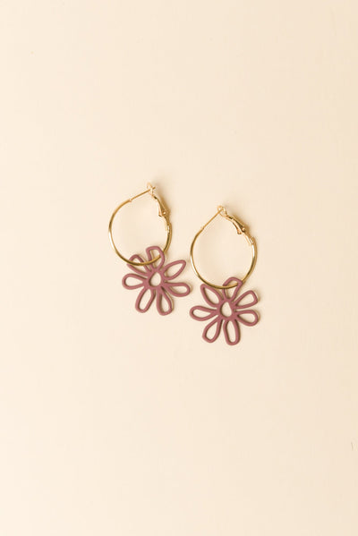 Aubi Mocha Flower Drop Hoop Earrings