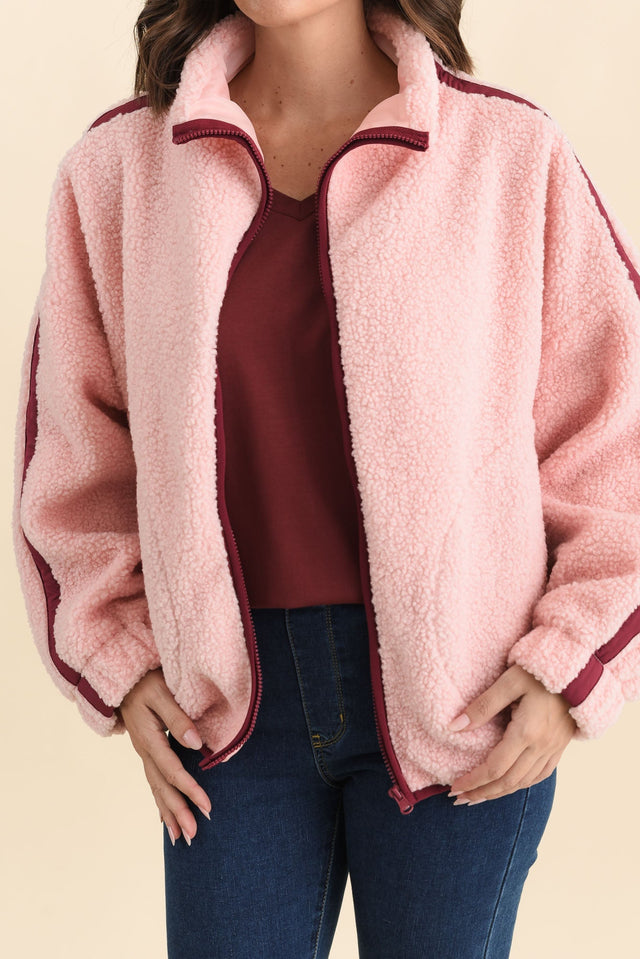 Aubrey Pink Fleece Jacket,Brunette model,alt text|model:MJ image 6