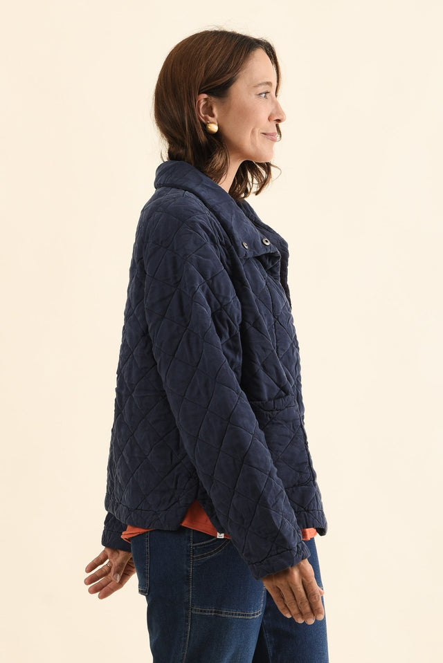 Aurora Navy Quilted Jacket,Side,Brunette model,alt text|model:Cara image 4