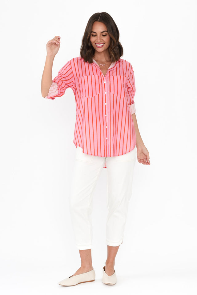 Austen Pink Stripe Cotton Shirt,Brunette model,alt text|model:MJ image 7