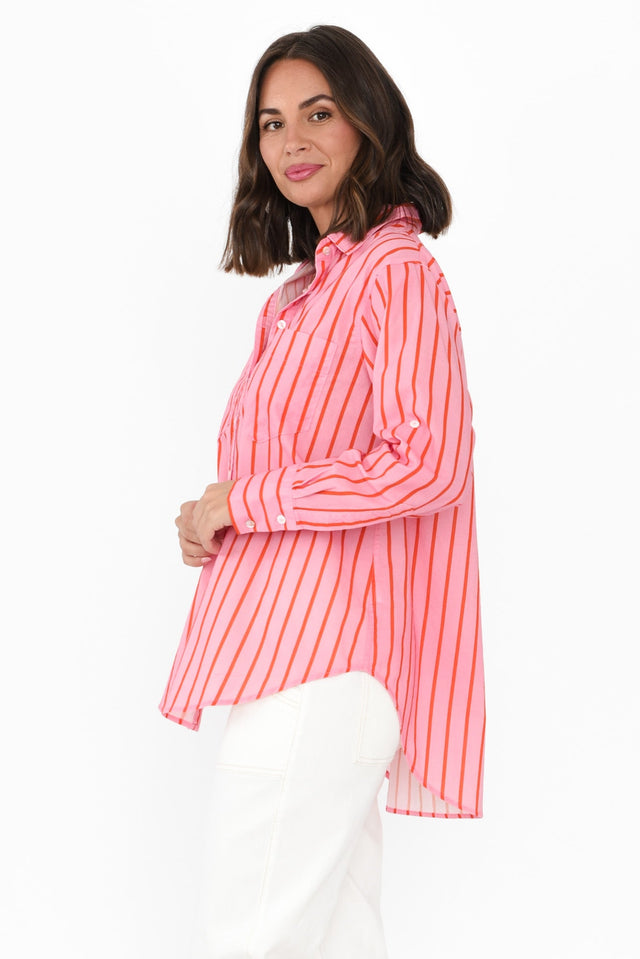 Austen Pink Stripe Cotton Shirt,Brunette model,alt text|model:MJ image 4