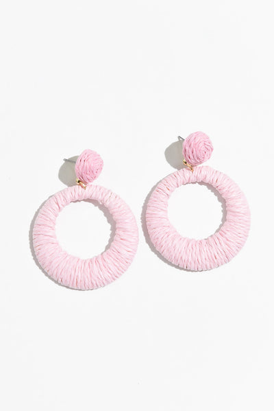 Aveta Pink Rattan Disc Earrings