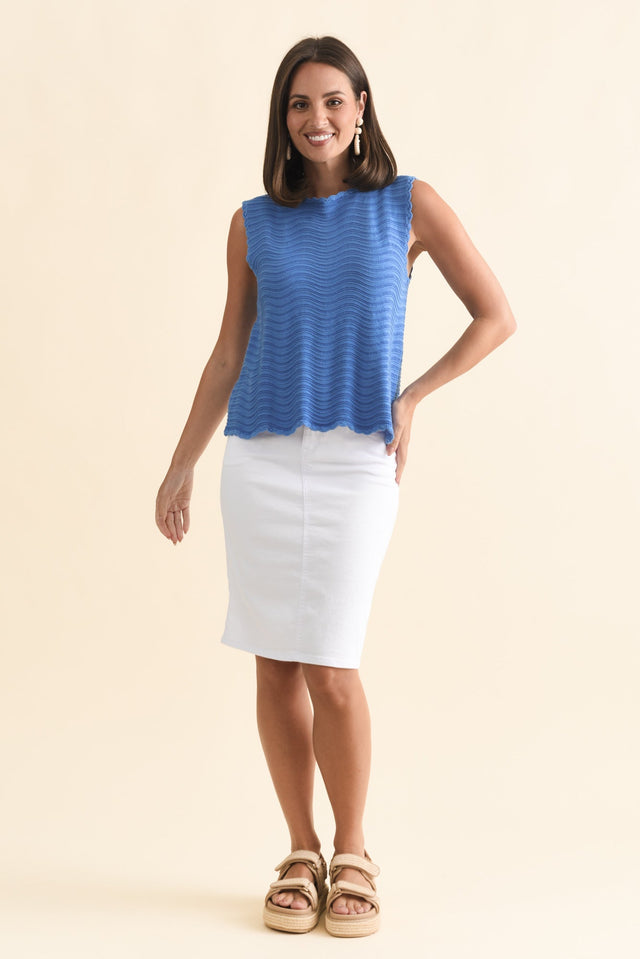 Aviva Blue Stripe Cotton Knit Tank,Brunette model,alt text|model:MJ image 7