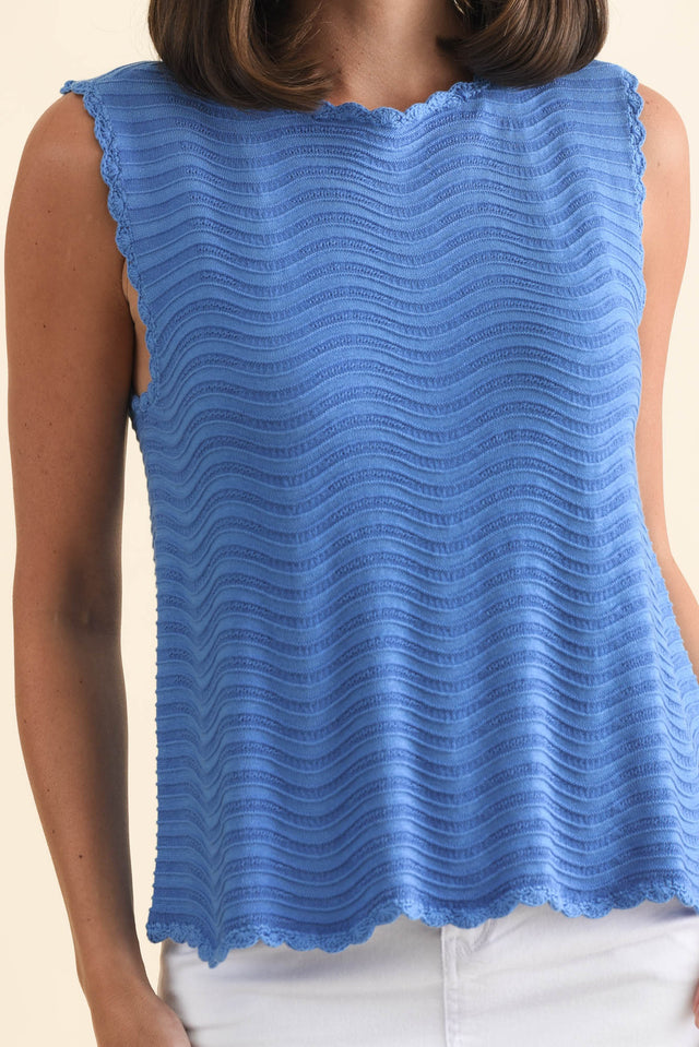 Aviva Blue Stripe Cotton Knit Tank,Brunette model,alt text|model:MJ image 6