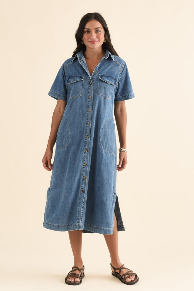 Ayla Blue Denim Shirt Dress,Full Body,Brunette model,alt text|model:Brontie image 6