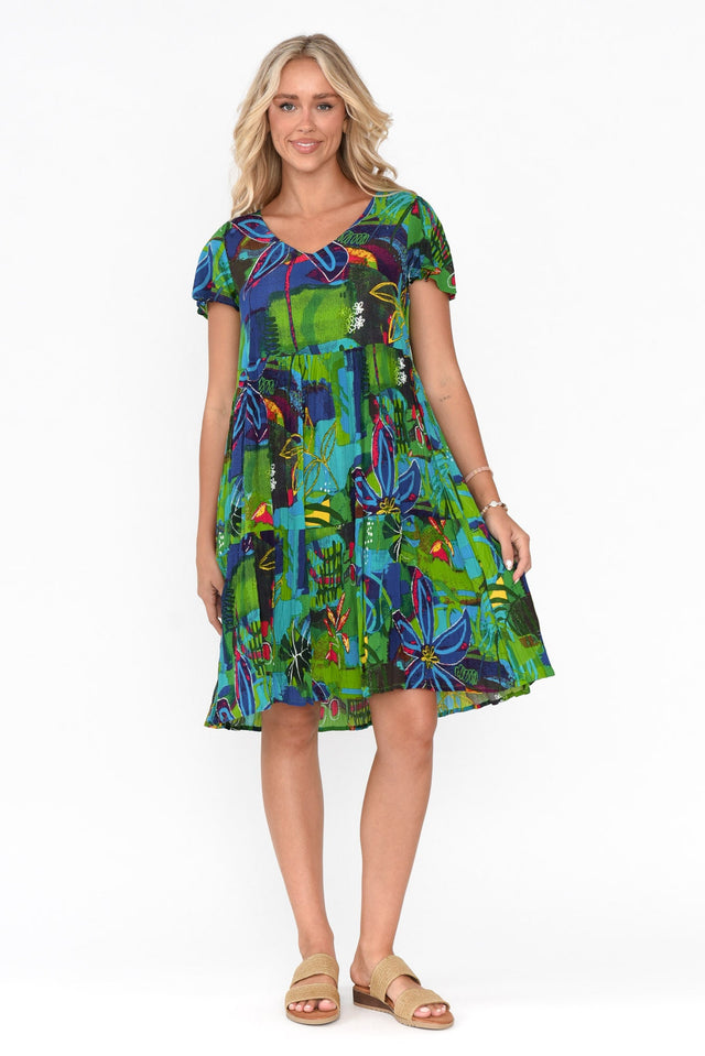Azalea Turquoise Botanical Crinkle Dress image 3