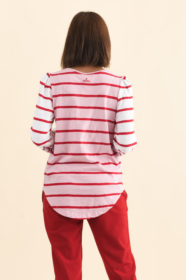 Baia Pink Stripe Cotton Long Sleeve Tee,Brunette model,alt text|model:Cara image 5