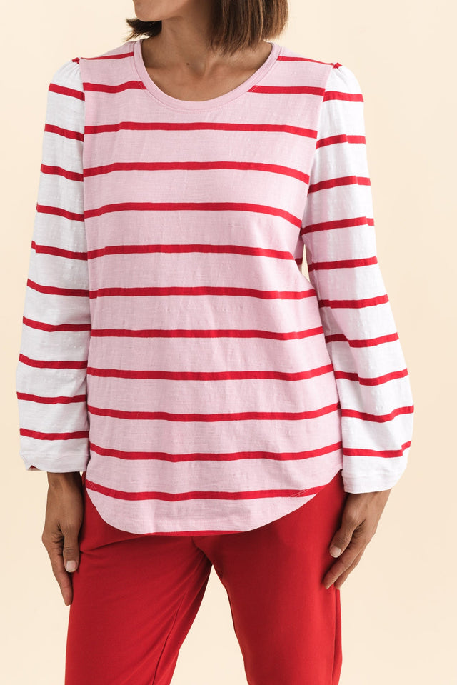 Baia Pink Stripe Cotton Long Sleeve Tee,Brunette model,alt text|model:Cara image 6