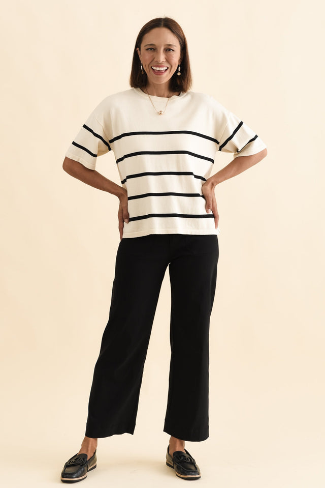 Bailey Cream Stripe Boxy Sweat,Brunette model,alt text|model:Cara image 7