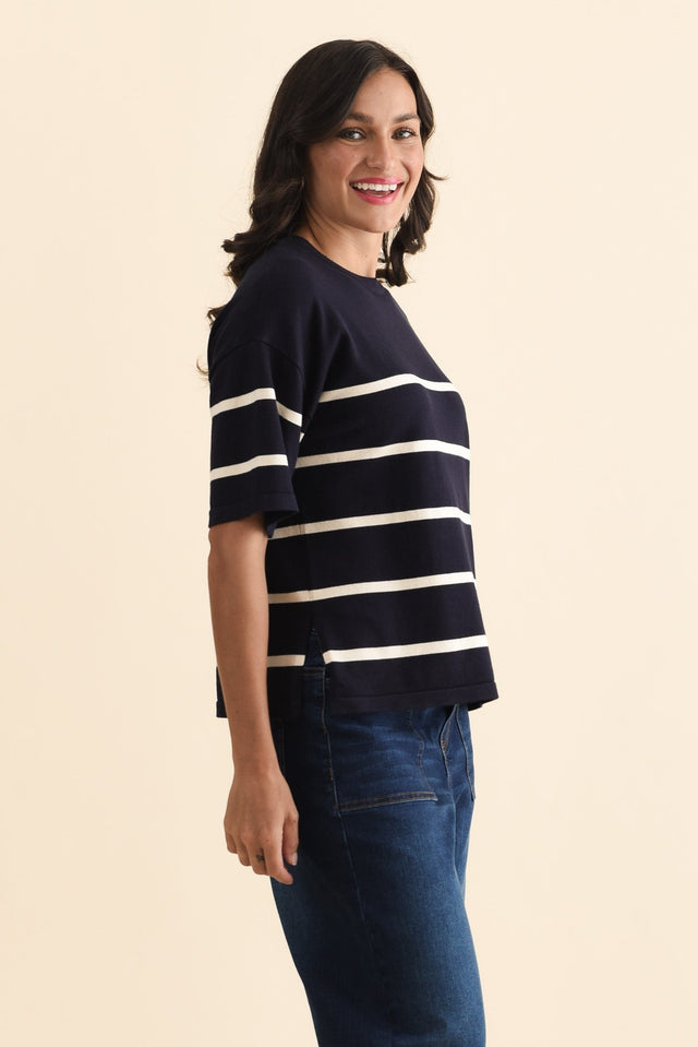 Bailey Navy Stripe Boxy Sweat,Brunette model,alt text|model:Brontie image 4