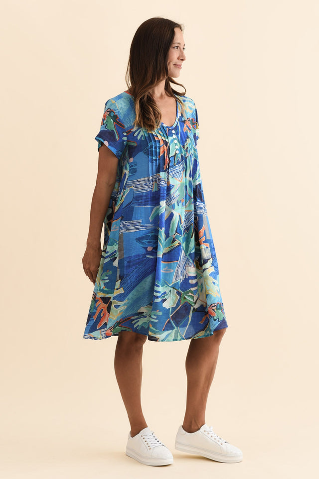 Barry Blue Coastal Cotton Button Dress,Brunette model,alt text|model:Cara image 3
