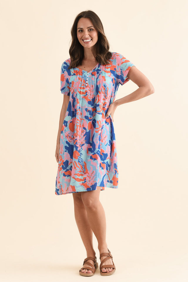 Barry Blue Watercolour Cotton Button Dress,Full Body,Brunette model,alt text|model:MJ image 6