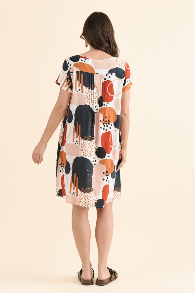 Barry Rust Geo Cotton Button Dress,Back,Brunette model,alt text|model:MJ image 4