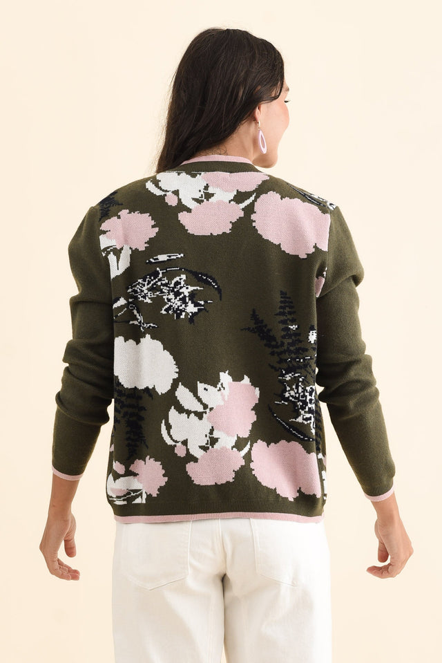Bea Khaki Floral Knit Cardigan,Brunette model,alt text|model:Brontie image 5
