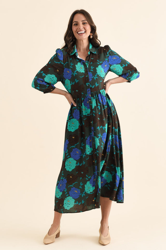 Beacon Green Flower Tie Dress,brunette model,Full Outfit,alt text|model:MJ image 6