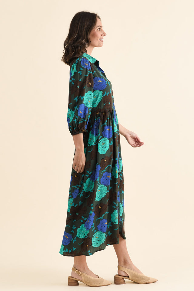 Beacon Green Flower Tie Dress,brunette model,Side of Outfit,alt text|model:MJ image 3