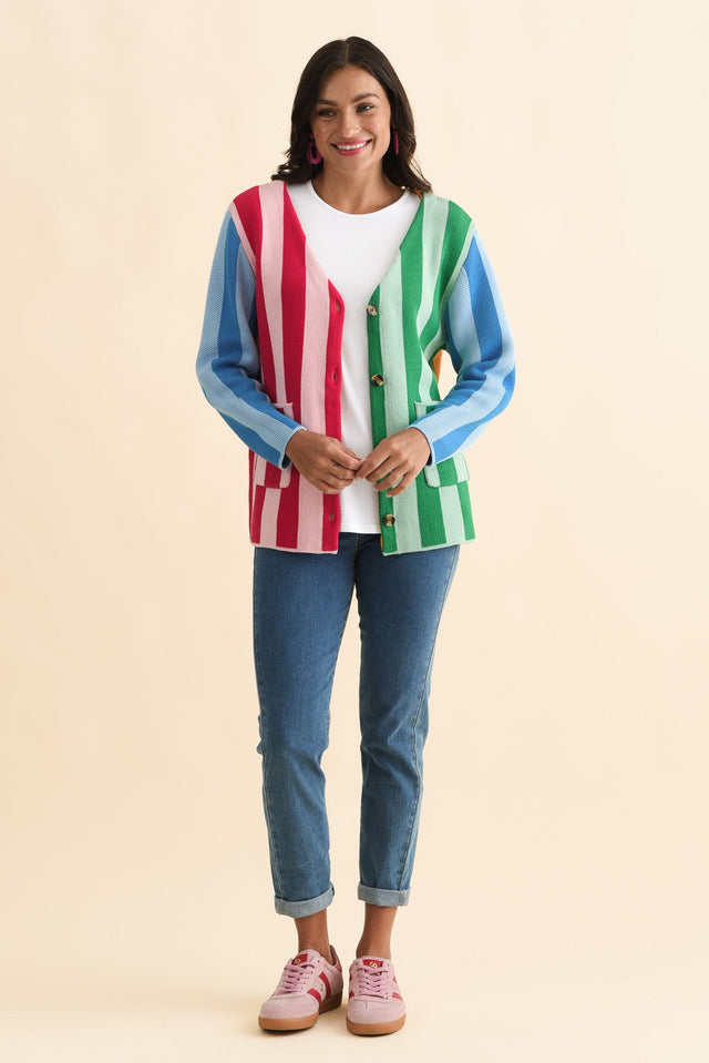 Belair Multi Stripe Cotton Cardigan,Brunette model,alt text|model:Brontie image 7